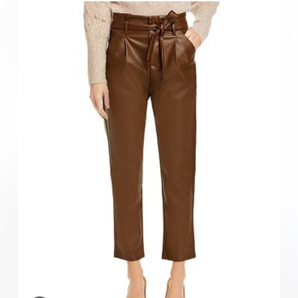 Faux Leather Paperbag-Waist Pants